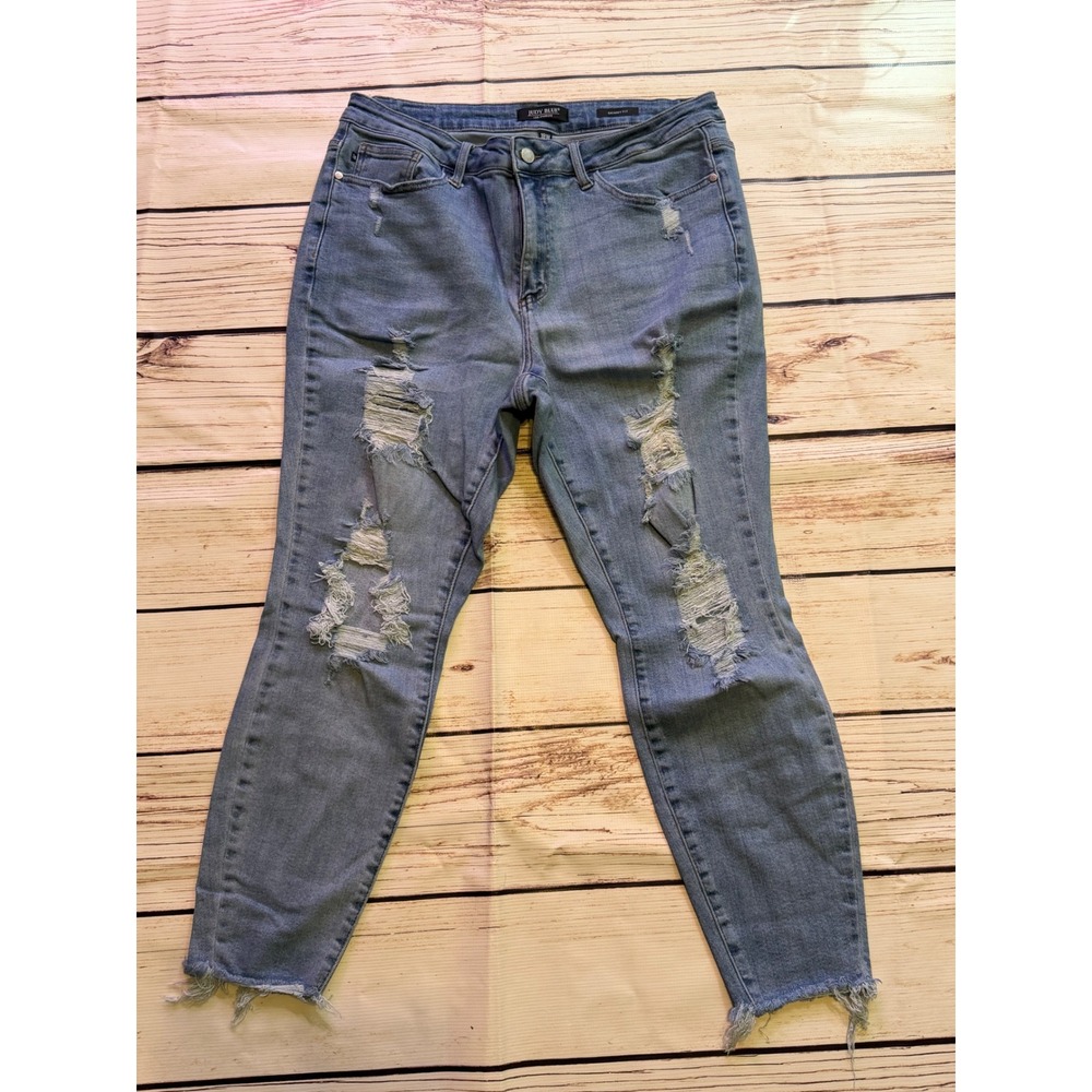 Judy Blue Los Angeles Skinny Fit Distressed Ripped Jeans Medium Wash Womens 18W